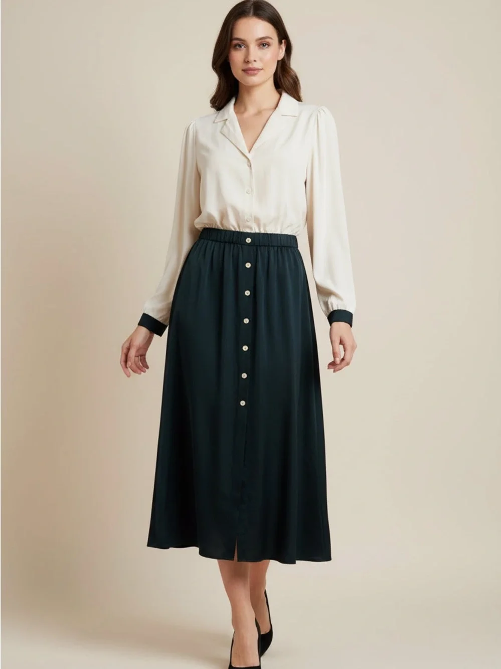 SHEIN Button-Front Maxi Skirt in Dark Green